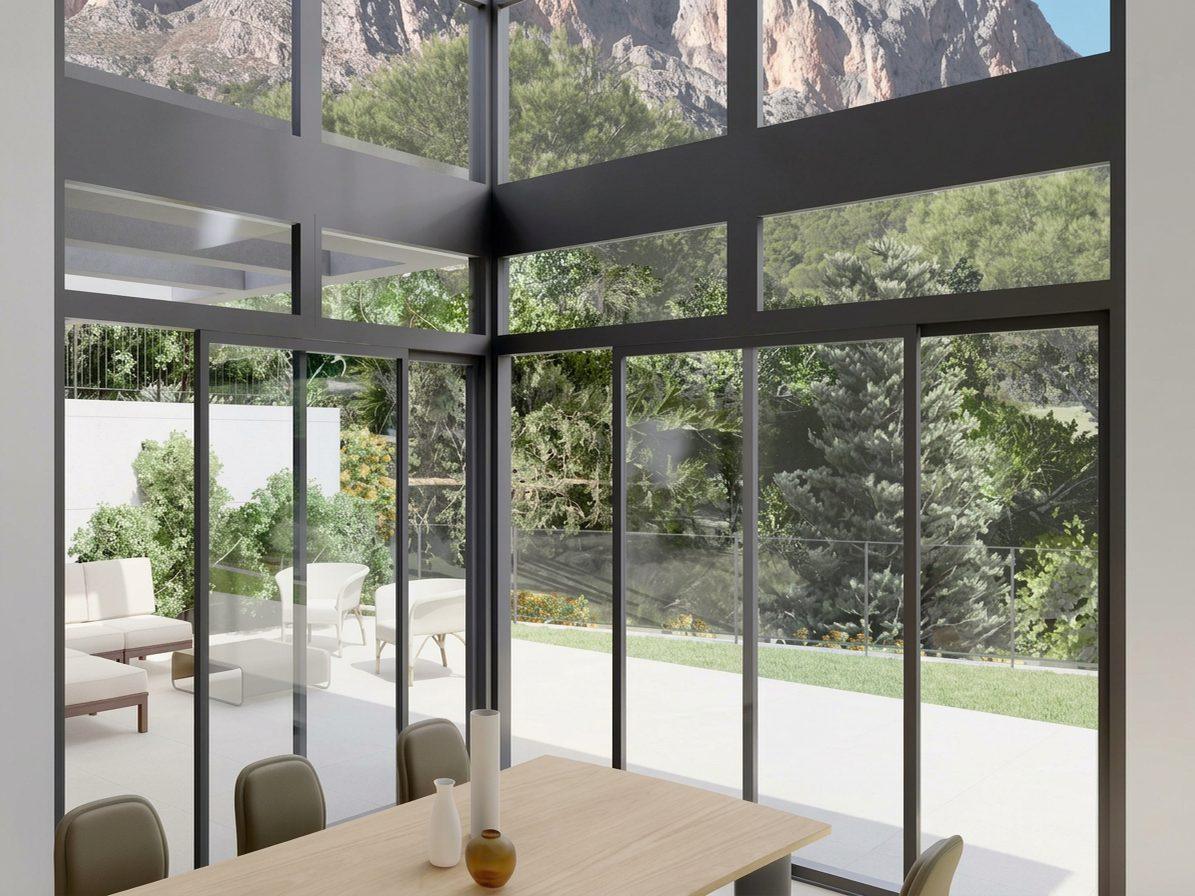Interior de una villa de obra nueva en Polop con vistas a la montaña