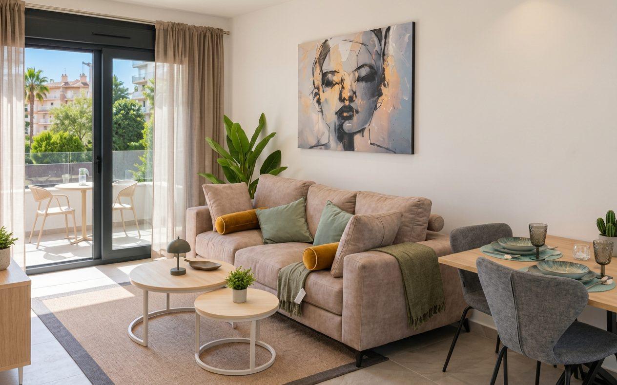 Furnished living room in a new-build apartment in Torrevieja